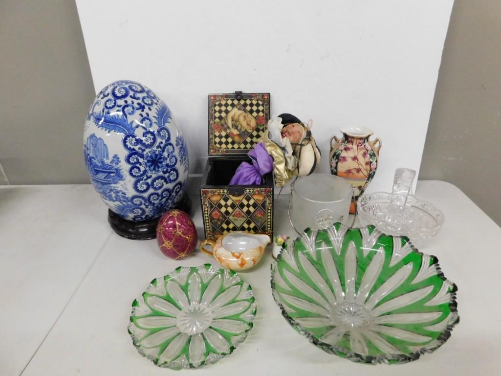 Lot of Home Decor incl Blue and White Porcelain Egg , (1 of 5)