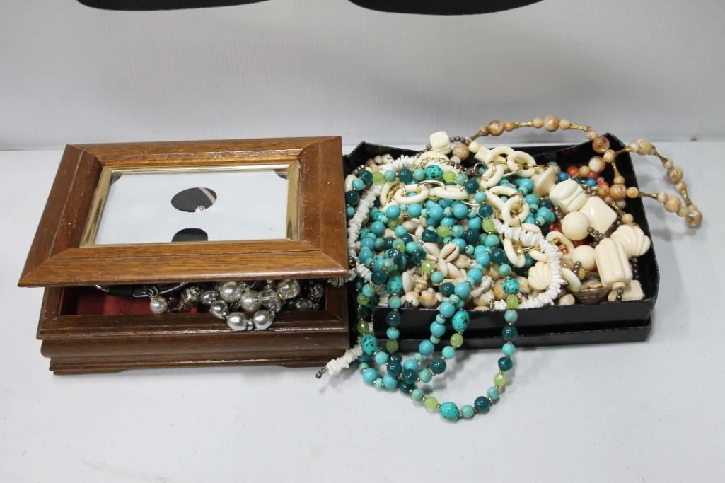 2 Boxes of Costume Jewelry plus a Swarovski Mirror (1 of 5)