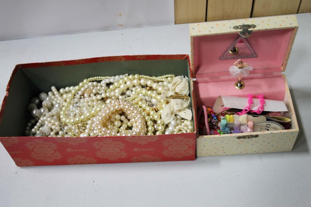 Lot of Costume Jewelry and Ballerina Music Jewelry Box: Lot of Costume Jewelry and Ballerina Music Jewelry Box