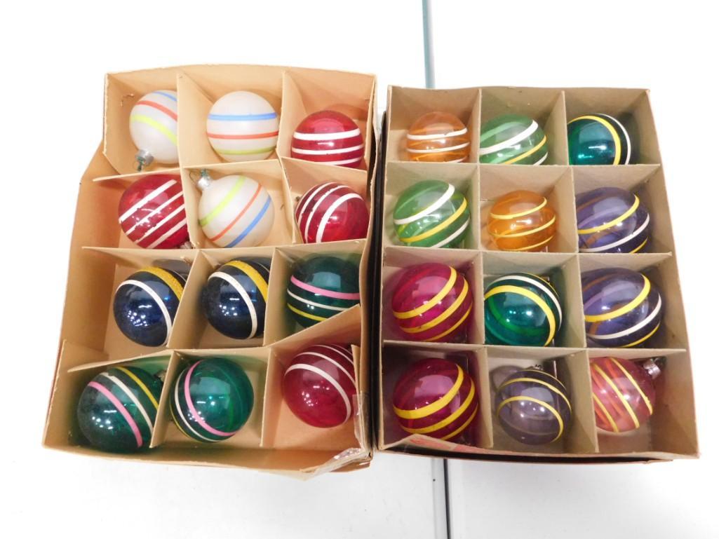 Lot of Vintage Striped Glass Christmas Ornaments: Lot of Vintage Striped Glass Christmas Ornaments
