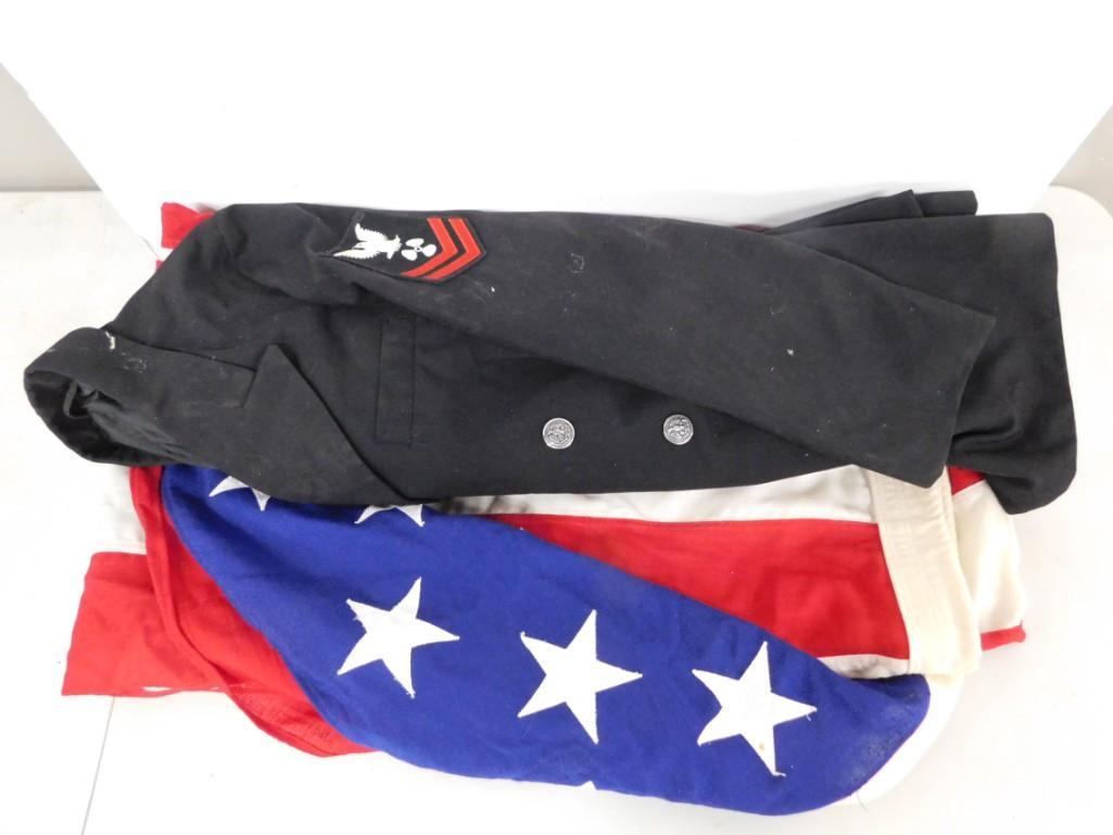 Military Jacket and a Cloth Flag: Military Jacket and a Cloth Flag approx 57"x112"