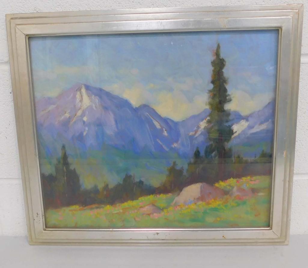 Franz Biberstein "Listed Wisc Artist": In the Style of Franz Biberstein "Listed Wisc Artist" (1850-1930) Oil on Board "Swiss Alps" . Signed on Back . Measures about 19"x16.5"