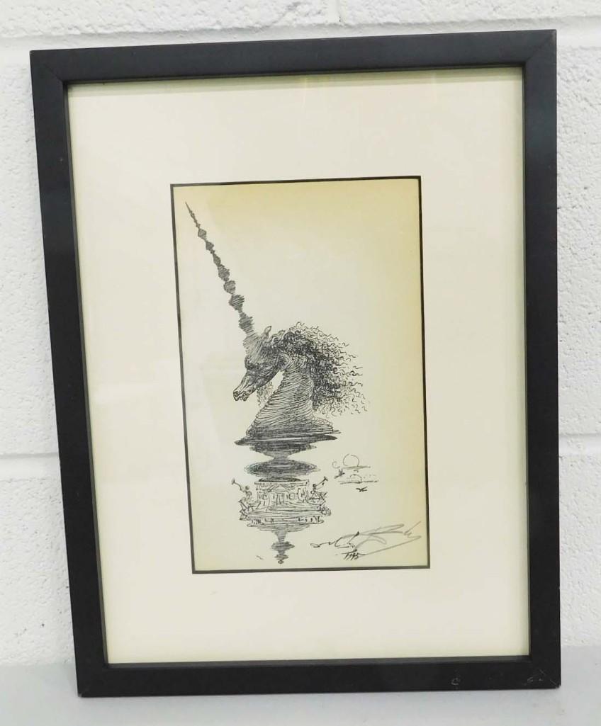 Salvadore Dali 1945 Print Pencil Signed " Unicorn " (1 of 6)