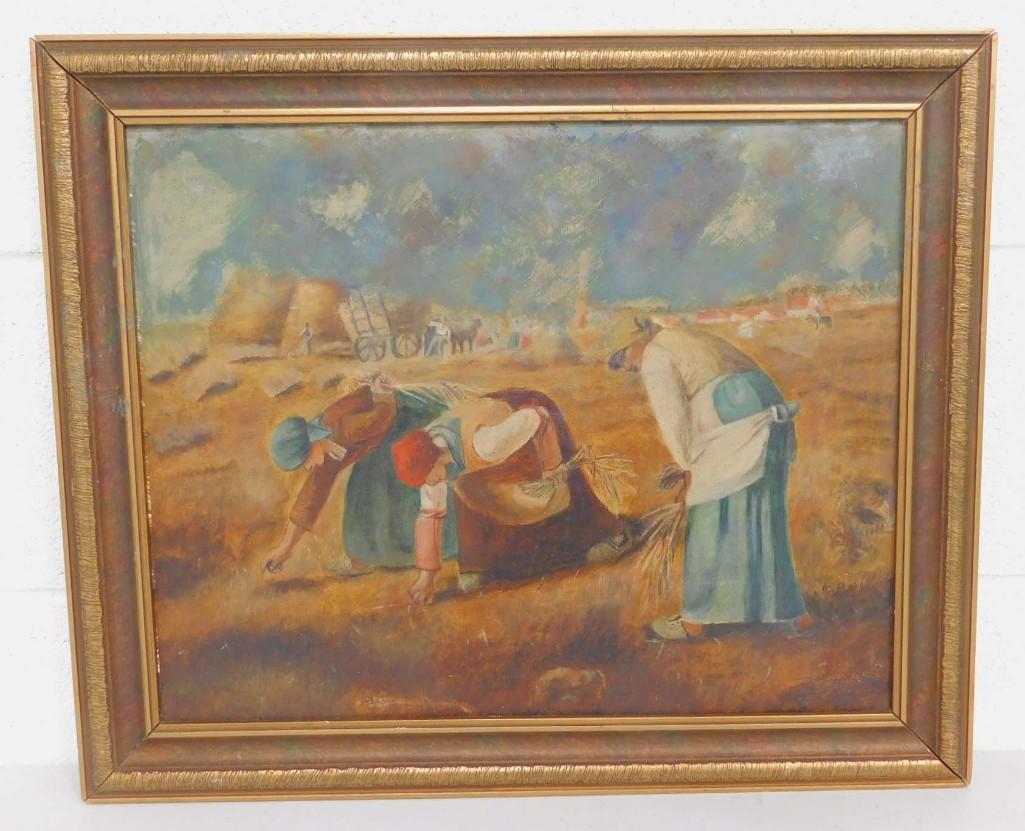 Dutch Masterworks "Field Workers" Oil on Board c (1 of 3)