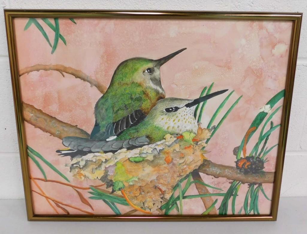 "Birds in Nest" Signed Joyce Horton 1/250: "Birds in Nest" Signed Joyce Horton 1/250 . Measures about 16.75"x20.75"