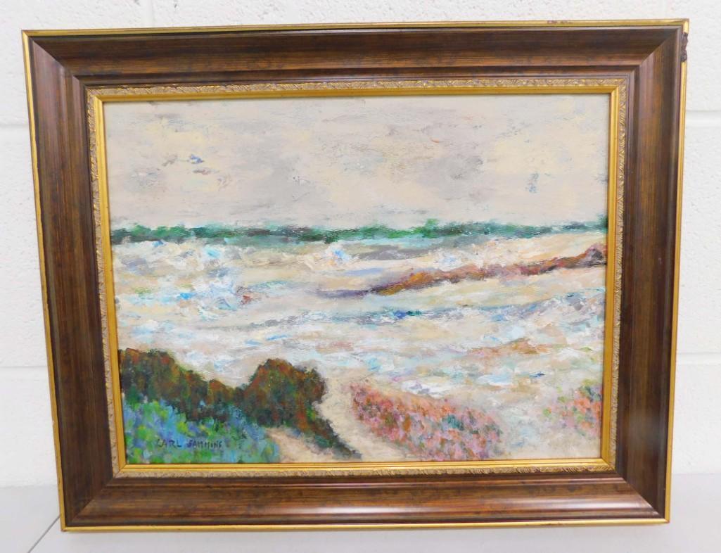 Carl Sammons (1883-1968) "Listed: In the Style of Carl Sammons (1883-1968) "Listed California Artist" Oil on Board - Signed . California Coast Seascape . Measures about 16"x20"