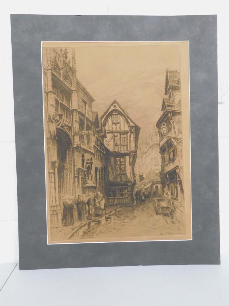 1800's Etching European Village Monogram / Pencil (1 of 6)