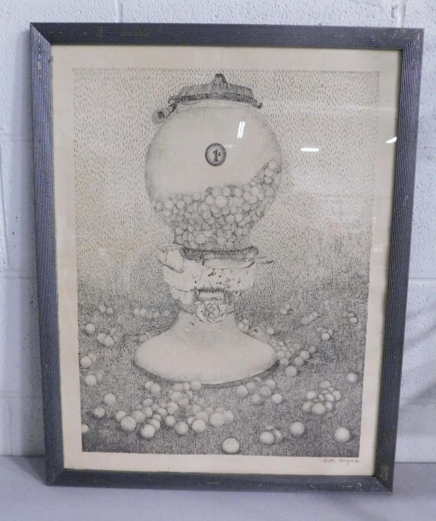 Alsison Franz Lithograph 4/100 "Penny Gumball Machine": Alsison Franz Lithograph 4/100 "Penny Gumball Machine" measures 20" x 28"