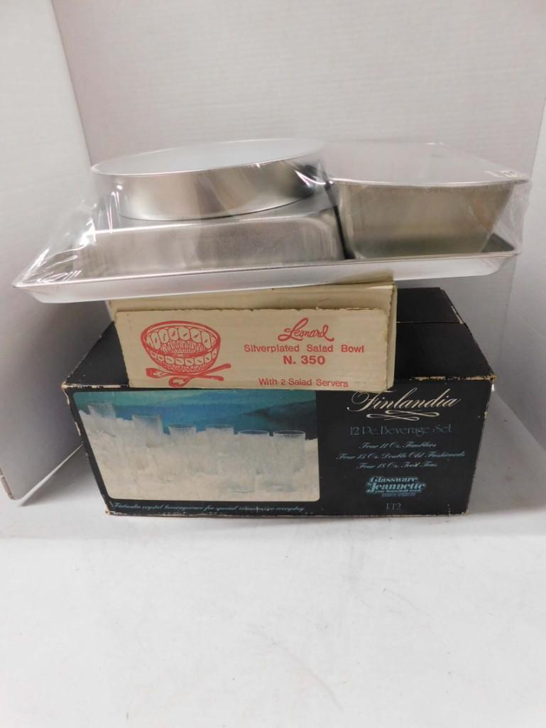 4 Pc Bakeware Set , Vintage Leonard Silver Plated Salad (1 of 1)