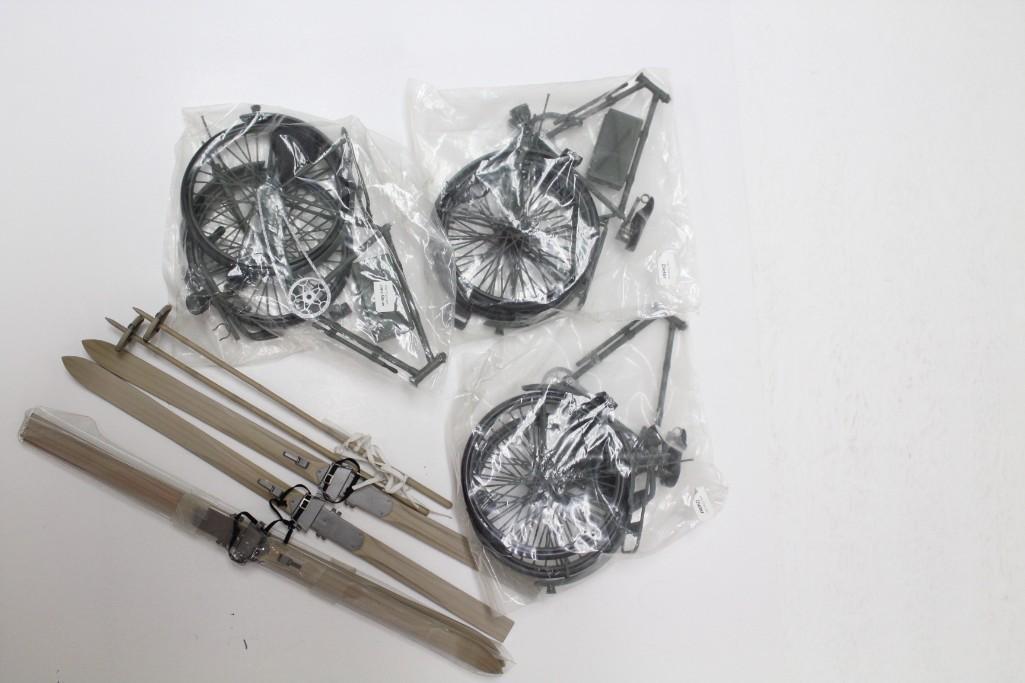 3 Military Bicycles for 12" Military Figures : Jupp: 3 Military Bicycles for 12" Military Figures : Jupp Bauer , Dieter , Ski Poles Lot