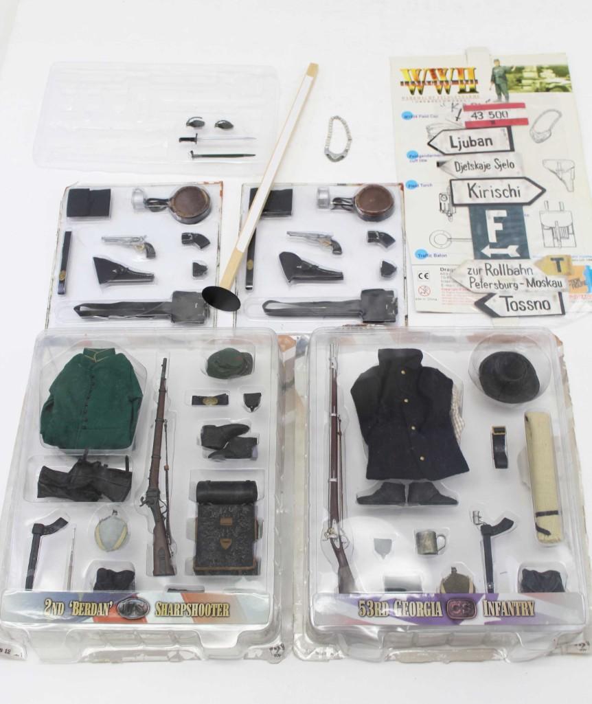 Dragon , 21st Century , BlueBox , etc Military Uniforms: Lot of Dragon , 21st Century , BlueBox , etc Military Uniforms / Clothes , Weapons , & Accessories for 12" or 1:6 Scale Action Figures . Items new on partial original packaging or NIP .
