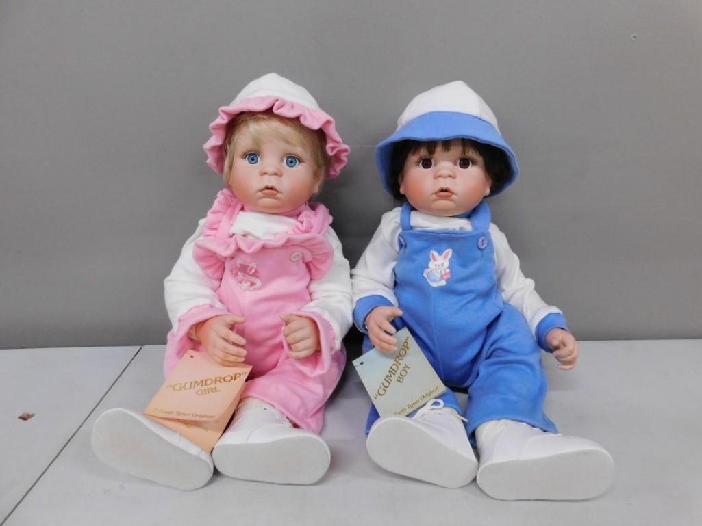 2 Boots Tyner Dolls incl Gumdrop Boy and Gumdrop Girl: 2 Boots Tyner Dolls incl Gumdrop Boy and Gumdrop Girl both clean with original wrist tags. These are weighted baby dolls