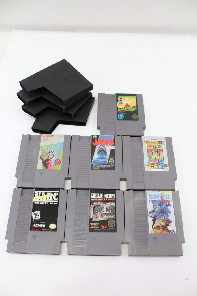 Lot of NES Nintendo Games: Lot of NES Nintendo Games including Narc, Wheel of Fortune, Super C, Track and Field II, Jaws, Bandai Golf: Challenge Pebble Beach, Baseball