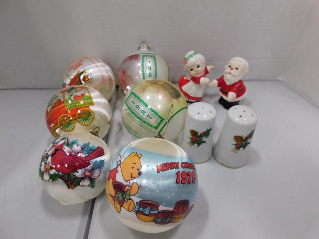 Santa and Mrs Claus Salt and Pepper Shakers , Happy: Santa and Mrs Claus Salt and Pepper Shakers , Happy Holidays Vintage Christmas Ornaments , 1979 Winnie the Pooh Ornament , etc