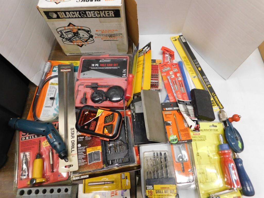 Large tool lot including drill bits, drills, Black & (1 of 1)