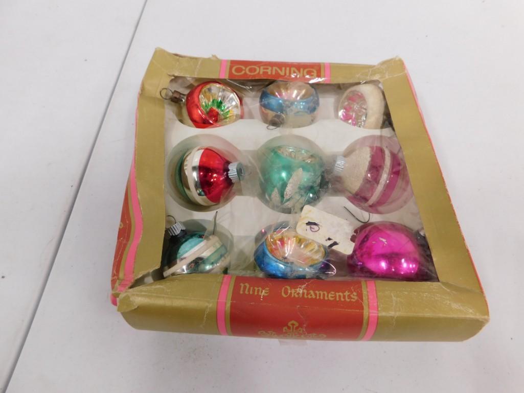 Vintage Mercury Glass Christmas Ornaments incl Indents: Vintage Mercury Glass Christmas Ornaments incl Indents , Shiny Brite , etc Condition: cardboard box is included but is in rough shape