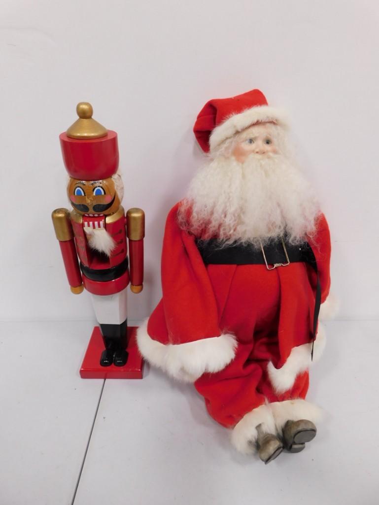 Christmas Santa Claus and Nutcracker: Christmas Santa Claus and Nutcracker . Nutcracker is approx 19" Tall Condition: nutcracker has a broken nose
