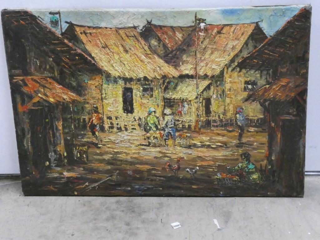 Farm Town Scene Painting - Measures roughly 30" x 20" (1 of 5)