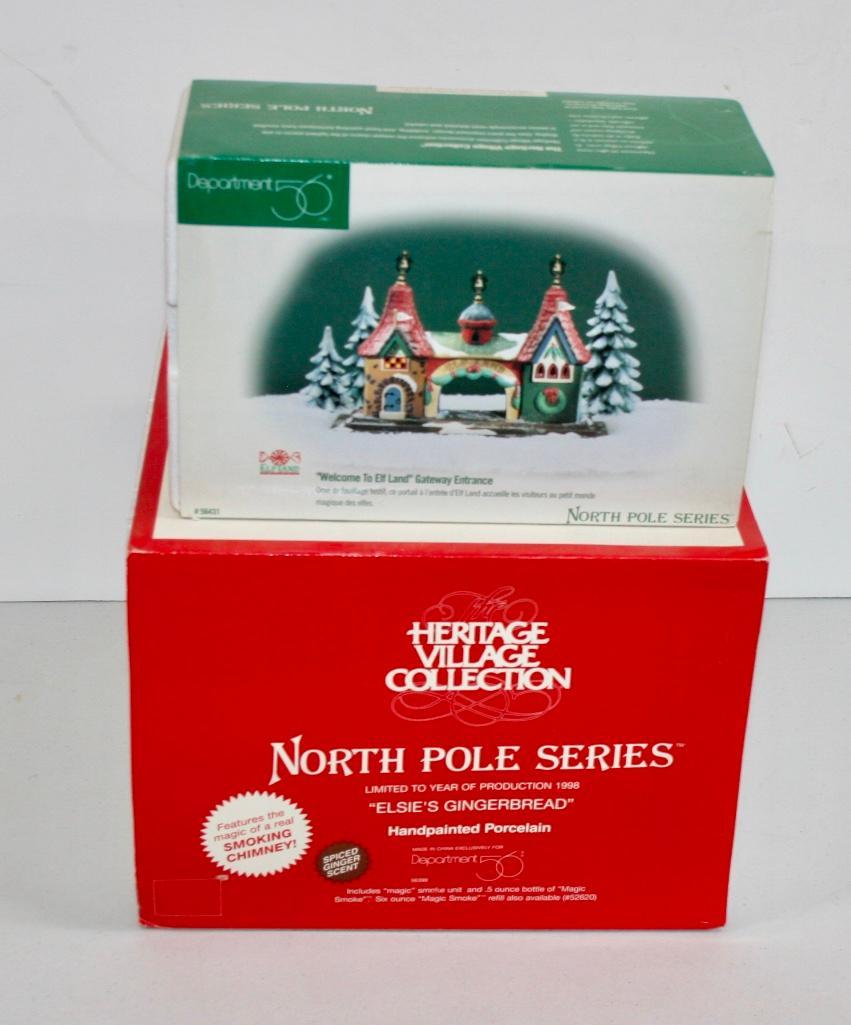 Department 56 North Pole Series Lot of 2 - Elsie's: Department 56 North Pole Series Lot of 2 Elsie's Gingerbread - 56398 Welcome to Elf Land Gateway Entrance - 56431