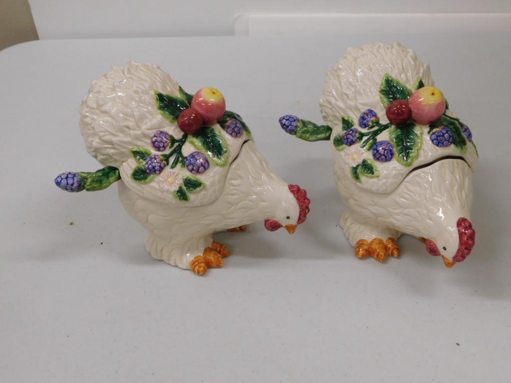 Fitz and Floyd Pair of chicken bowls with lids and (1 of 4)