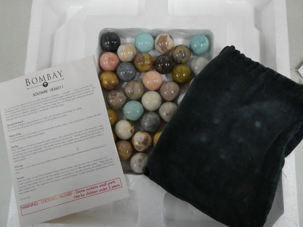 Wood Bombay Solitaire Game with Stone Marbles (1 of 2)