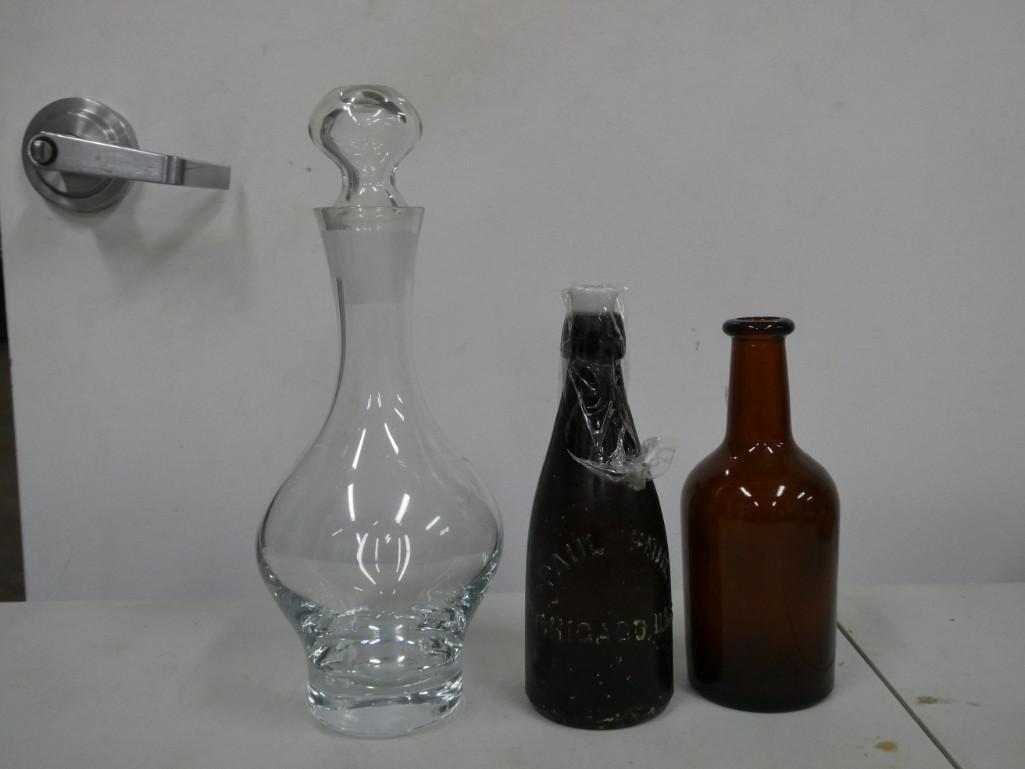 2 Vintage Glass Bottles and a Glass Vase with Stopper (1 of 3)