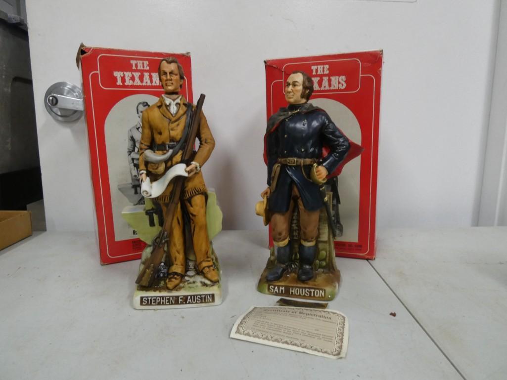 2 The Texans Bourbon Liquor Decanters incl Sam Houston (1 of 2)