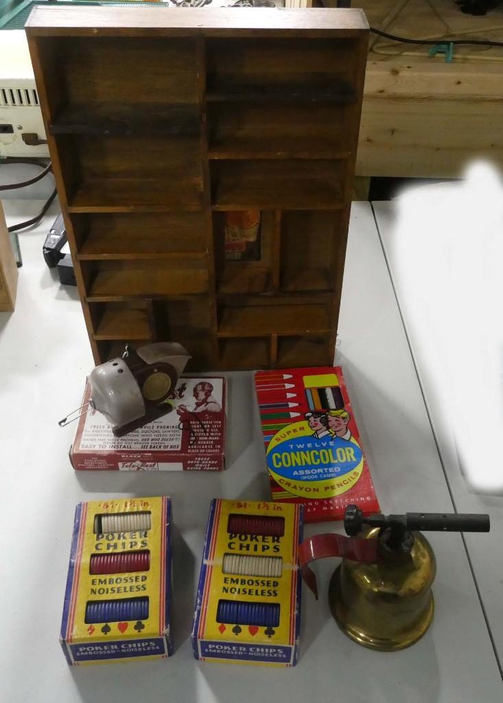 Misc Lot incl Small Shelf , Small Blow Torch, Fishing (1 of 4)