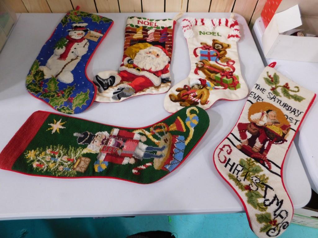 5 Christmas Stockings incl 3 Needlepoint Stockings (1 of 4)
