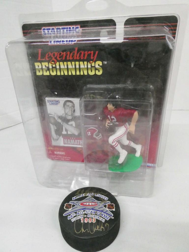Joe Nameth Signed Starting Lineup and Ed Belfour Signed: Joe Nameth Signed Starting Lineup Figure New in Package and Ed Belfour Signed Hockey Puck NO COAs