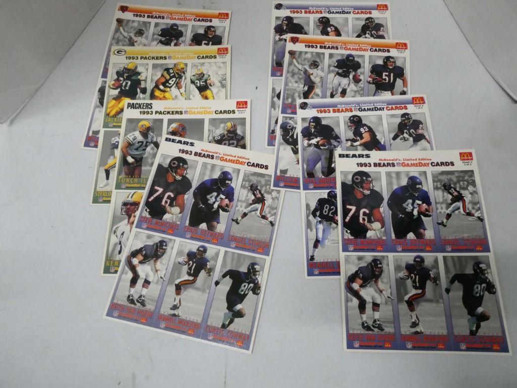 McDonalds Bears and Packers Football Cards Uncut Sheets: Lot of 8 McDonalds Chicago Bears and Green Bay Packers Football Cards Uncut Sheets of Cards from 1993