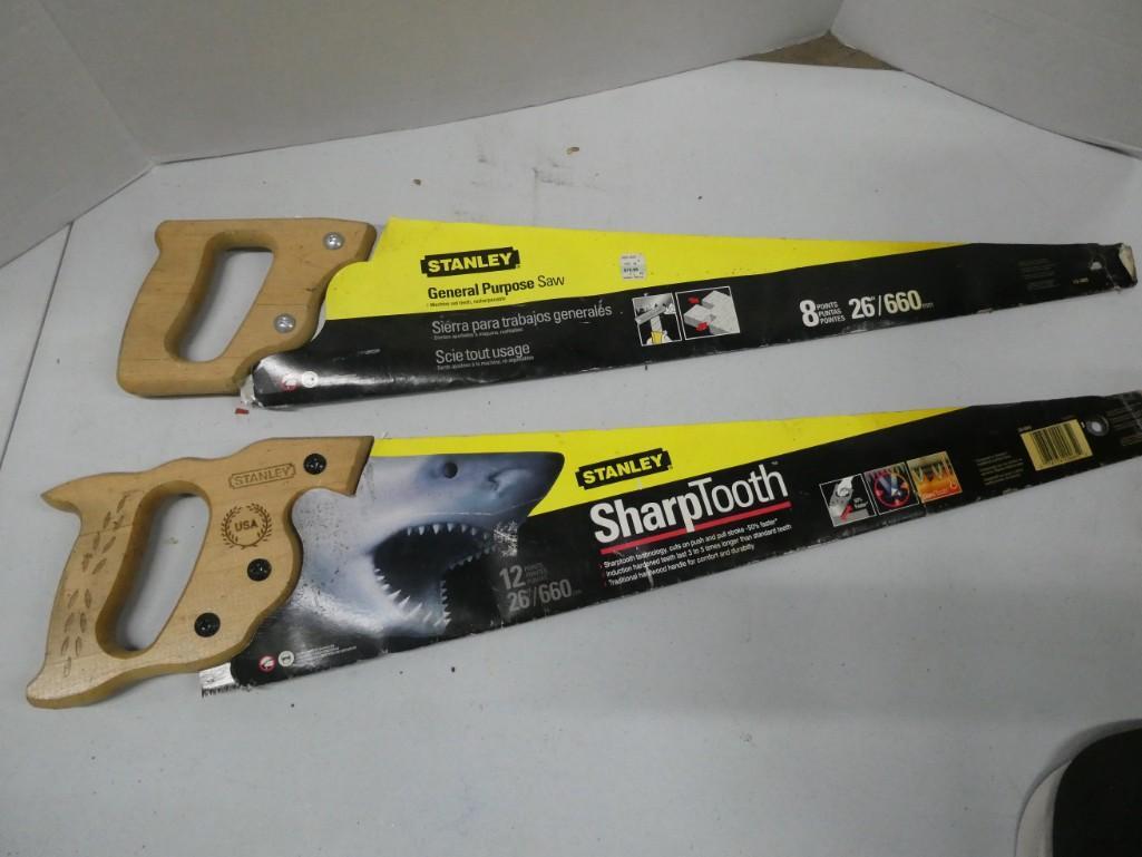 2 Stanley Sharp Tooth Saws New with Tags: 2 Stanley Sharp Tooth Saws New with Tags , 1 has an 8 point blade and 1 has a 12 point blade