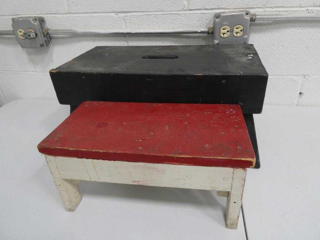 2 Small Vintage Wood Stools (1 of 4)