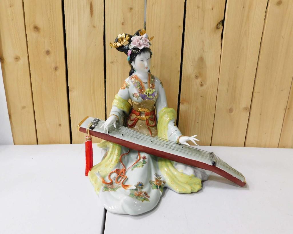 Porcelain Asian Statue or Figure Playing a Musical (1 of 5)