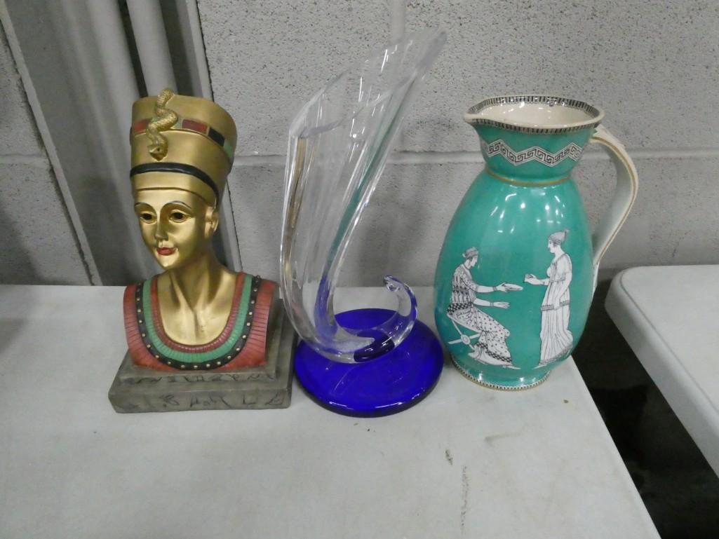 Decor incl Nefertiti Bust Statue , Art Glass Horn of (1 of 4)