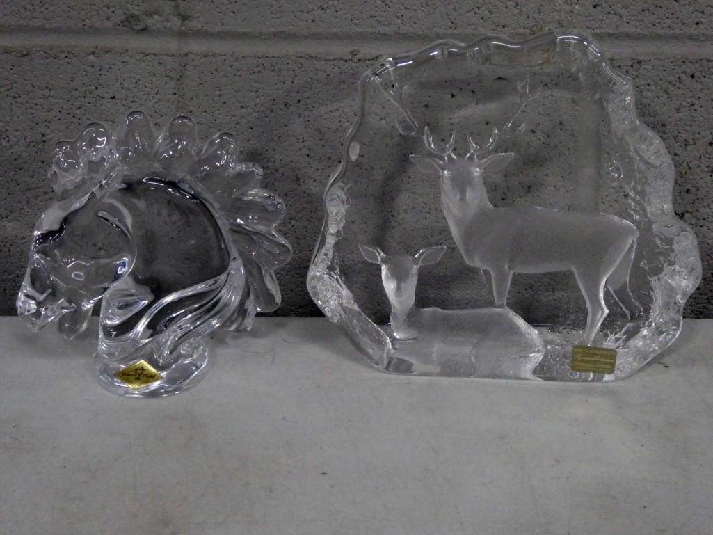 2 Art Glass Items incl Deer is Mats Jonasson Signature (1 of 6)