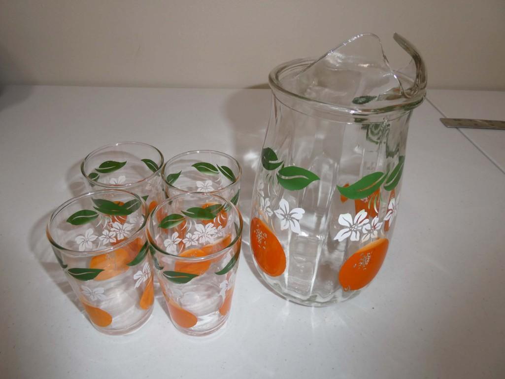 Vintage Anchor Hocking Juice Pitcher and Glasses with (1 of 2)
