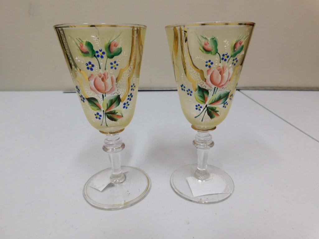 2 Vintage Hand Painted Stemware Glasses (1 of 1)