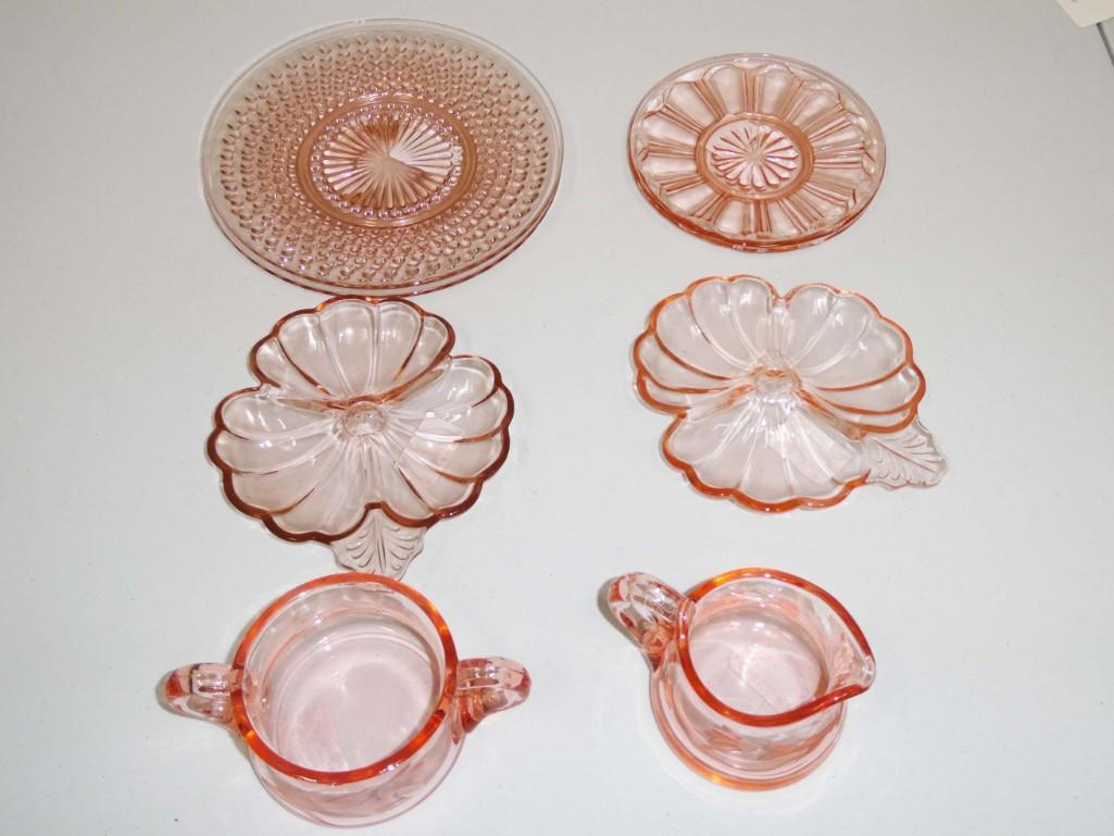 Lot of Pink Depression Glass incl 2 Divided Dishes , 2 (1 of 3)