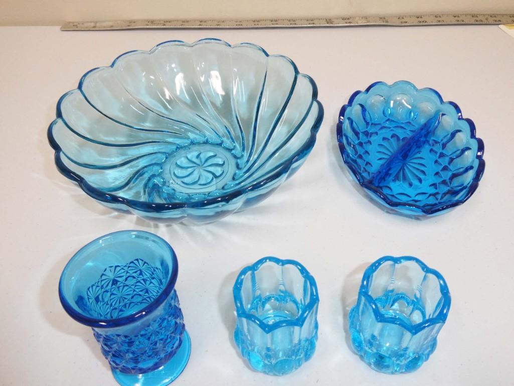 Vintage Blue Glass Lot incl Hazel Atlas Bowl , Daisy (1 of 3)