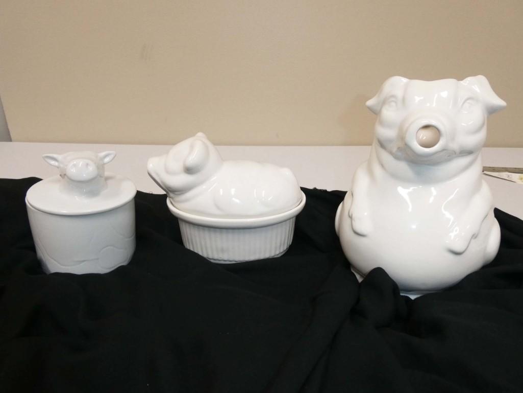 3 Ceramic Kitchen Items incl Cow Butter Bell , Pig (1 of 4)