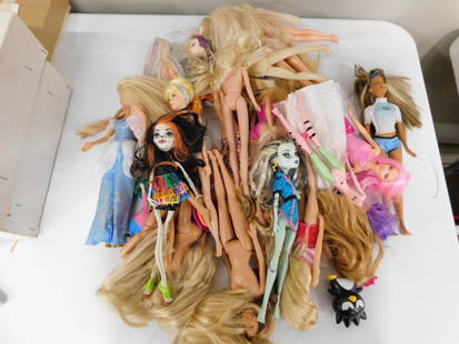 Asst Dolls incl Monster High , Barbie , Fashion Dolls ,: Asst Dolls incl Monster High , Barbie , Fashion Dolls , etc . Condition: some are missing limbs and/or have other condition issues , messy hair , etc . Monster high doll in blue dress is missing an ar