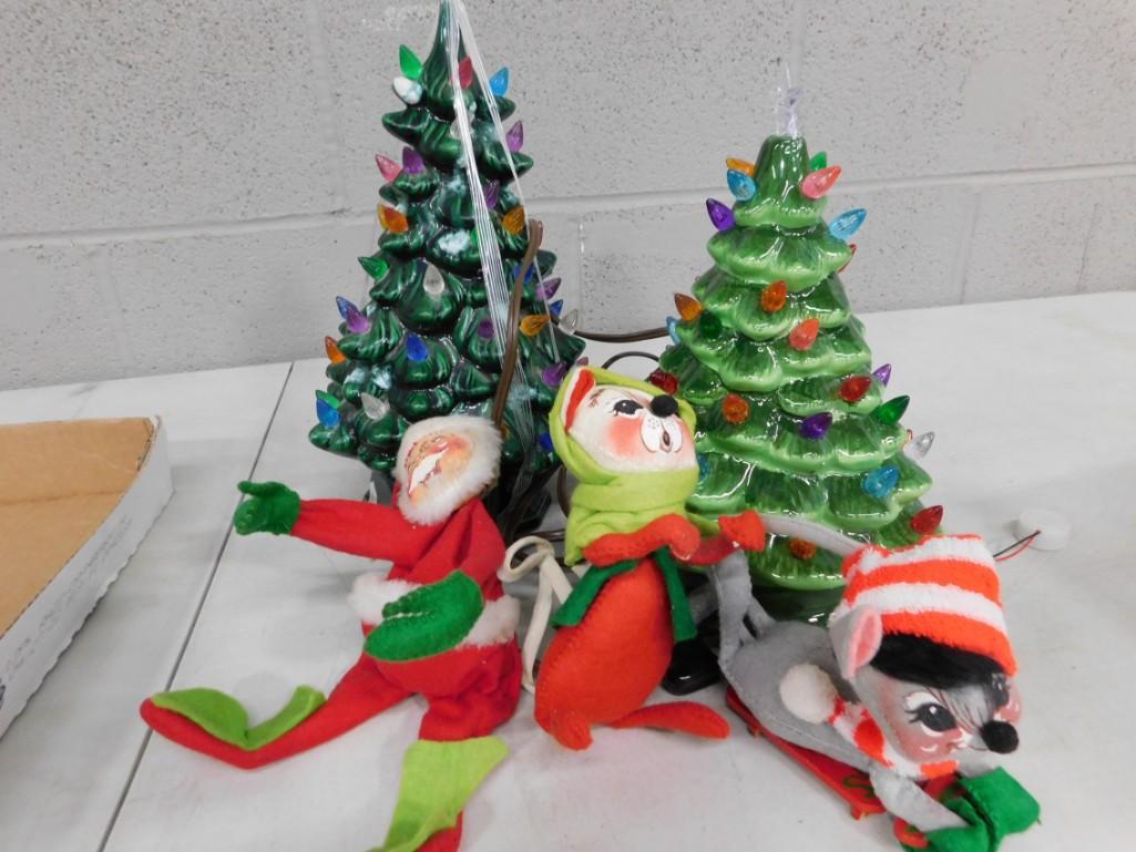 2 Ceramic Christmas Trees and 3 Anna Lee Dolls (1 of 3)