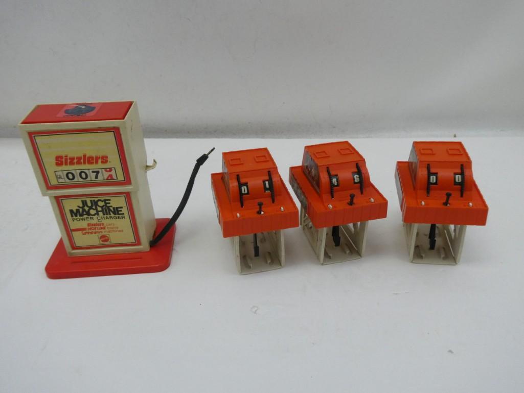 Hot Wheels Lot including Juice Machine Power Charger: Hot Wheels Lot including Juice Machine Power Charger and 3 Lap Counters All of the lap counters work. The juice machine is untested as it requires batteries and the cars for it.