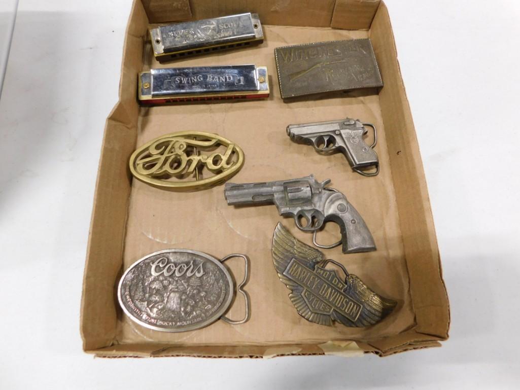 Harmonicas and Belt Buckles incl Harley Davidson , (1 of 3)