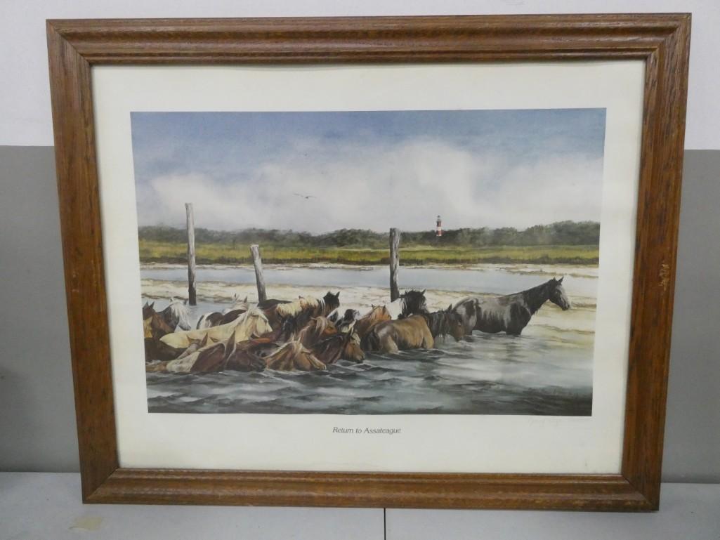 Pencil Signed Print of Wading Horses "Return to (1 of 5)