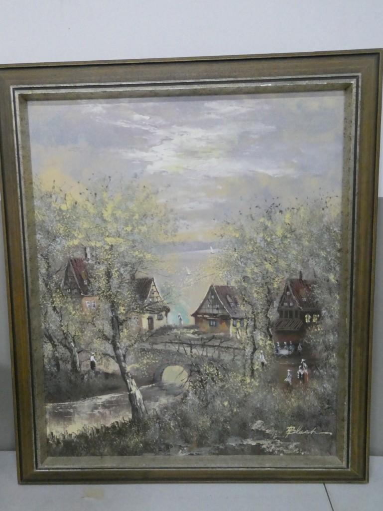 Framed Art Painting - River Bridge Scene (1 of 4)