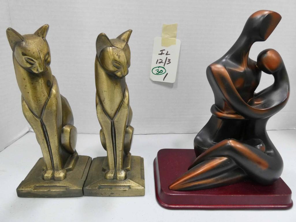 Metal Cat Bookends and a Sculpture (1 of 1)