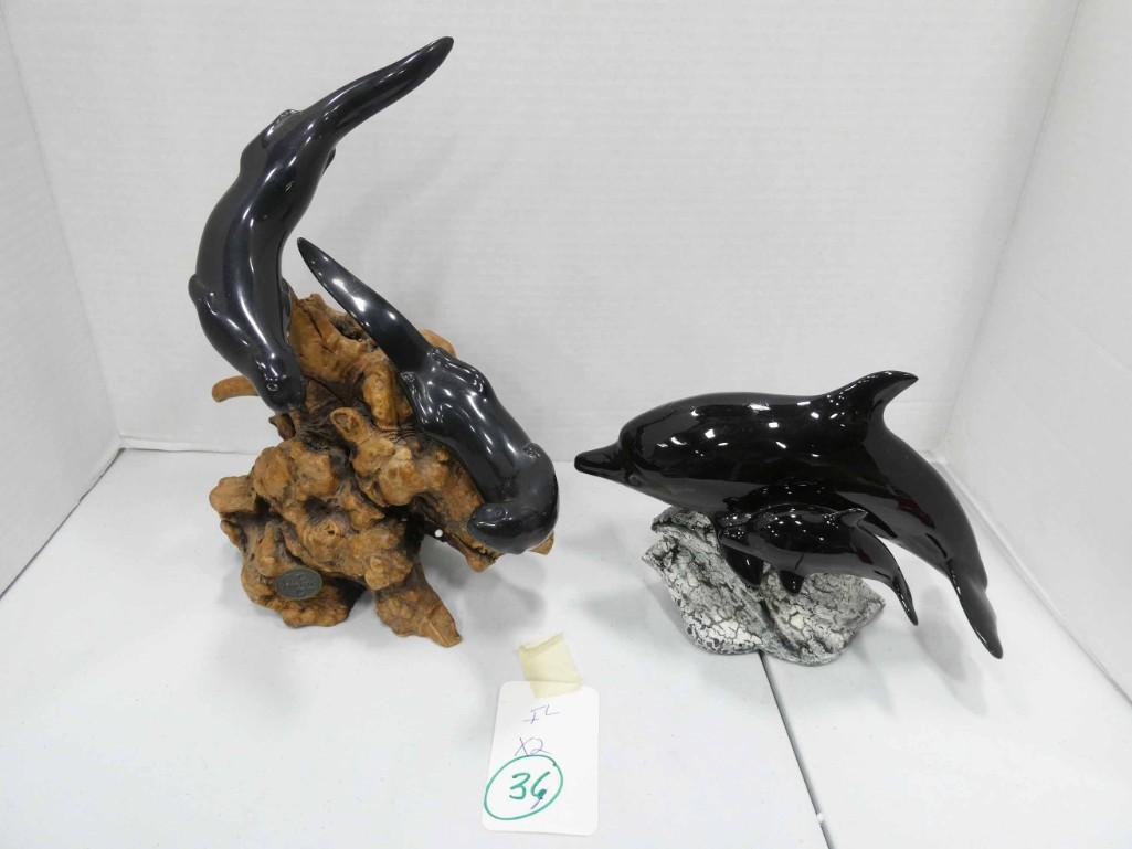 2 Maritime Figurines incl 1 Whale and 1 with Otters: 2 Maritime Figurines incl 1 Whale and 1 John Perry Sculpture with Otters