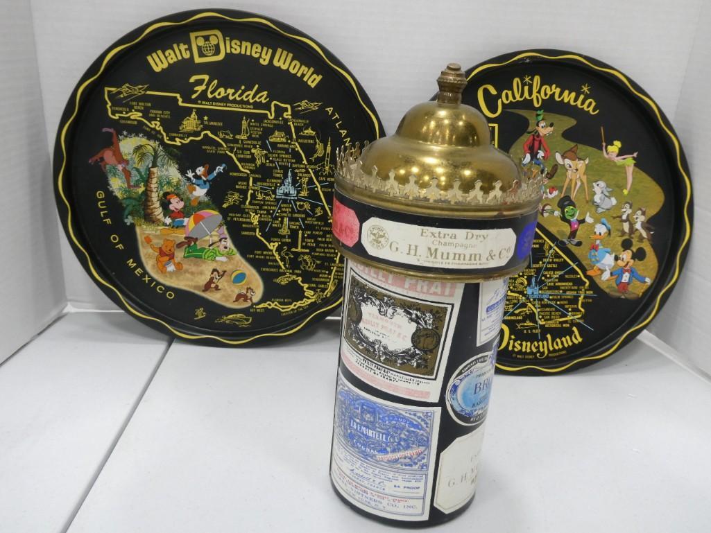 2 Vintage Disney Trays and a Fancy Champaign Bottle -: Fancy Champaign Bottle - EMPTY and 2 Vintage Disney Trays